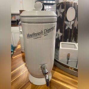 White Mouthwash Dispenser with Chrome Spout